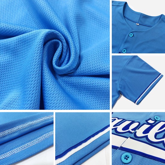 Maillot de baseball bleu clair authentique personnalisé blanc-rouge