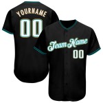 Maillot de baseball noir, blanc et bleu sarcelle, personnalisé et authentique Maillot de baseball noir, blanc et bleu sarcelle, personnalisé et authentique